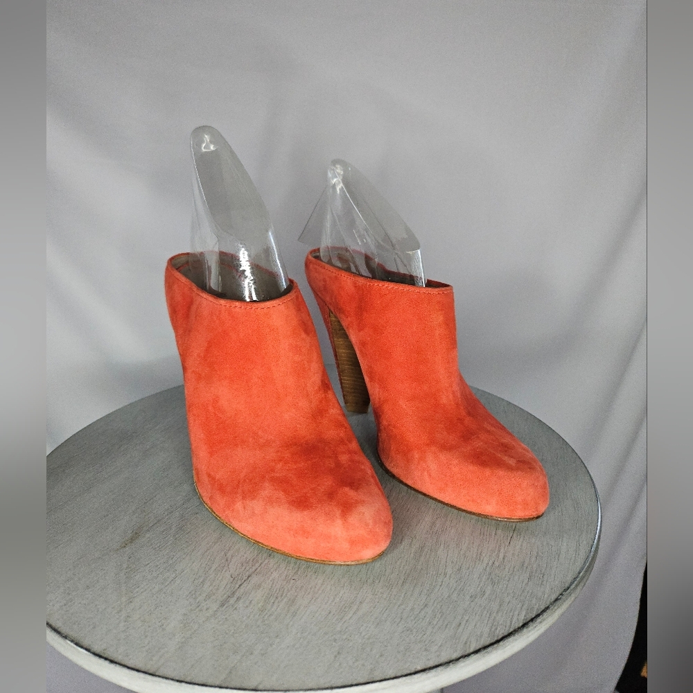 Sigerson Morrison Burnt Orange Suede High-Vamp Heeled Mules